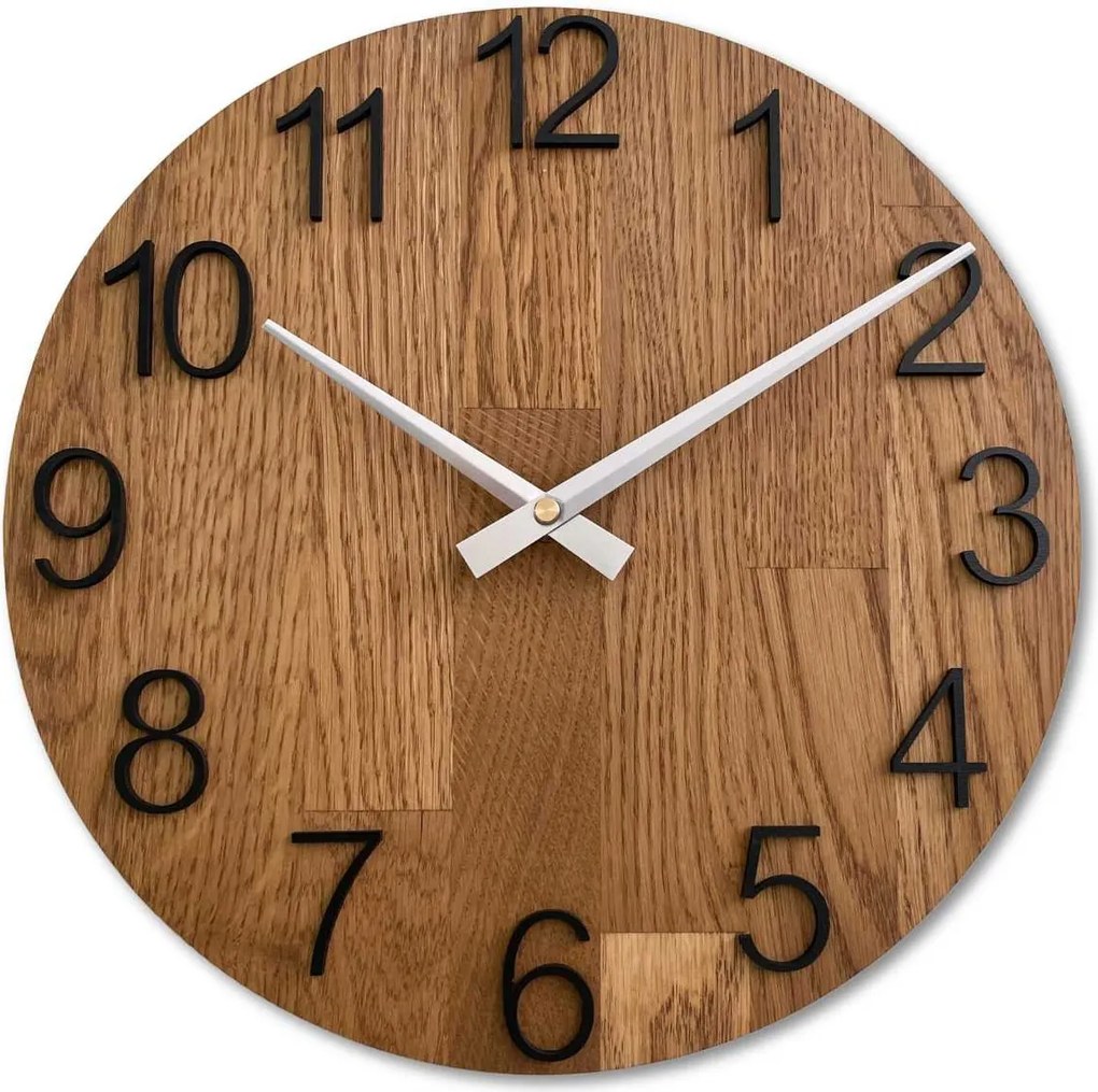 Nástenné hodiny z masívneho dubu minimalistický dizajn | UNITARIY: HDF - Biela 30 cm 4538-100851 MAS016-OSMO-3072-heads-silver