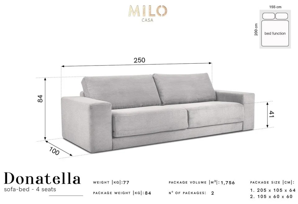 Hnedá menčestrová rozkladacia pohovka Milo Casa Donatella