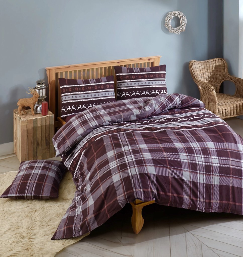 Obliečky Vianočné flanelové Noel bordový 200x140cm+90x70cm TiaHome