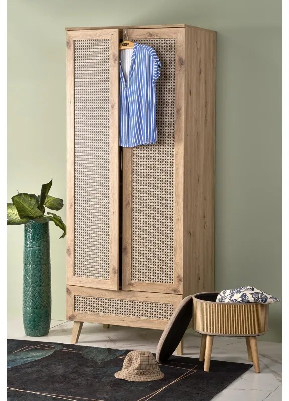 Šatní skříň Borneo K 80 cm dub artisan/černá