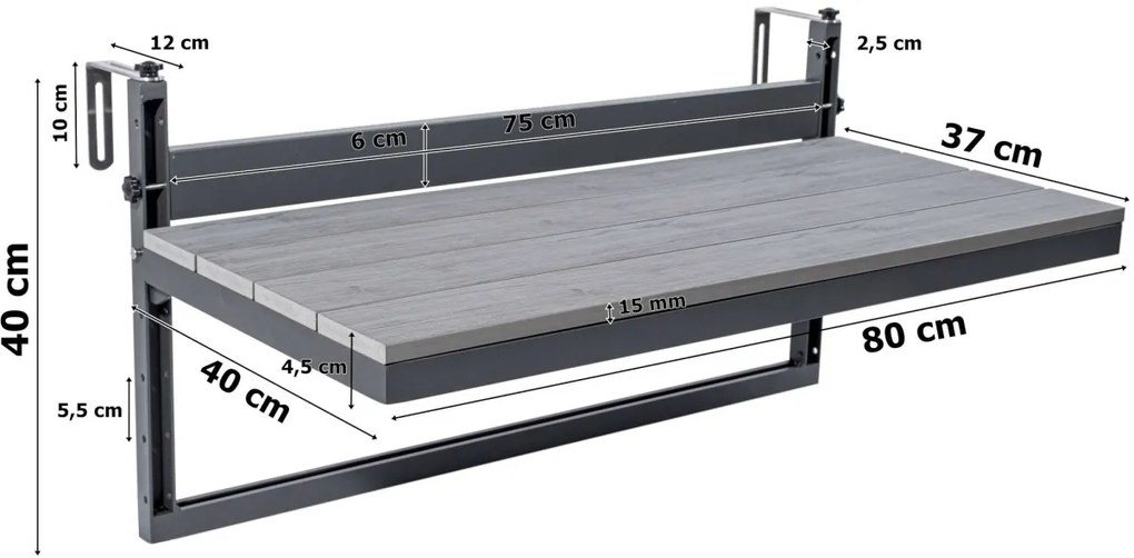 Závesný balkónový stôl AGATTI sivý