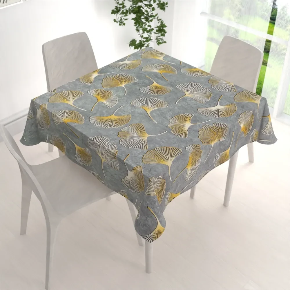 Biante Zamatový štvorcový obrus Tamara TMR-002 Ginkgo lístky na sivozelenom 110x110 cm