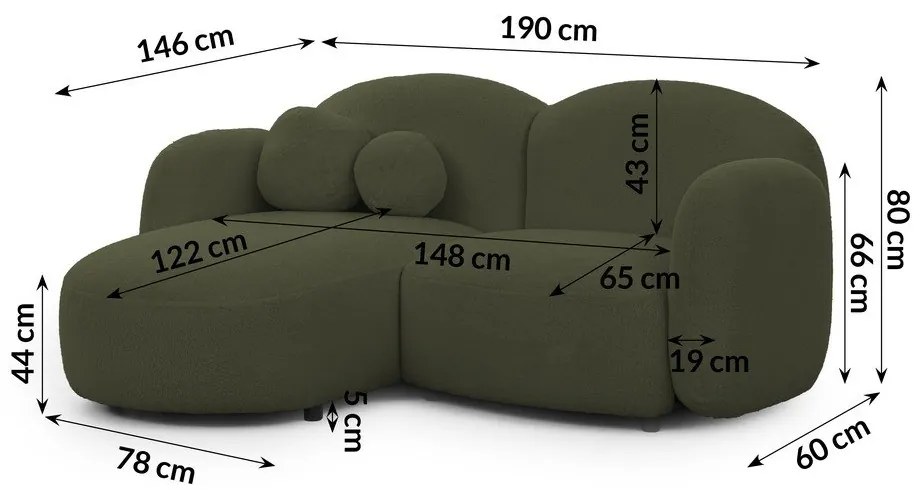 Zelená rohová pohovka z textílie buklé (ľavý roh/s leňoškou) Orbit – Ropez