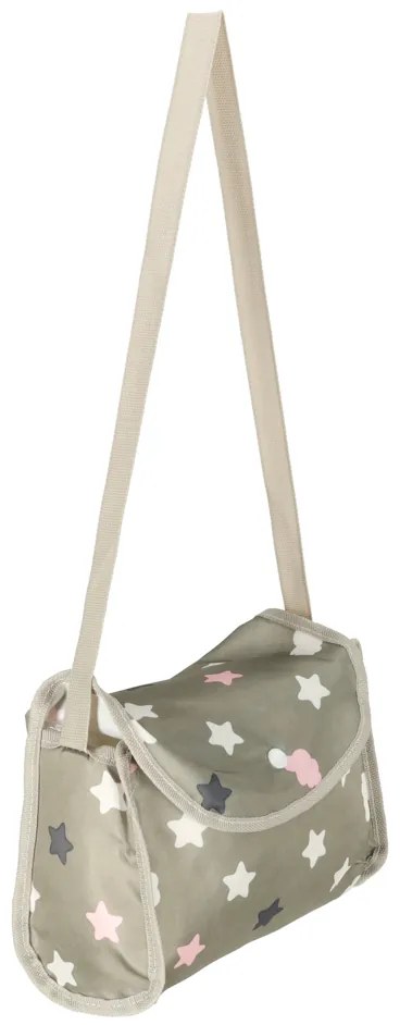 KIK Kočík pre bábiky s hlbokou korbou a taškou, béžový so vzorom hviezdičiek
