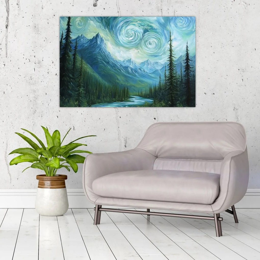Obraz - Krajina s nádychom Van Gogha (90x60 cm)