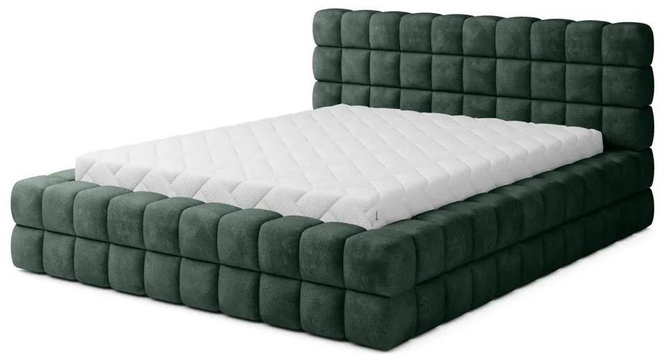 Tmavozelená čalúnená dvojlôžková posteľ s úložným priestorom s roštom 160x200 cm Dizzle – ELTAP