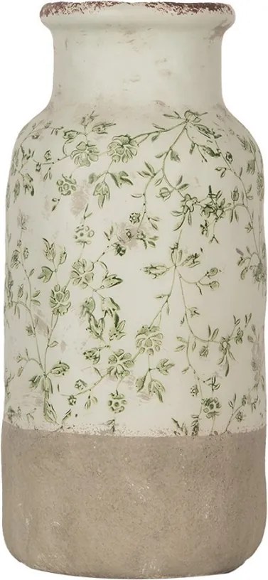Béžová keramická váza so zelenými kvetmi Jenia S - Ø 15*32 cm