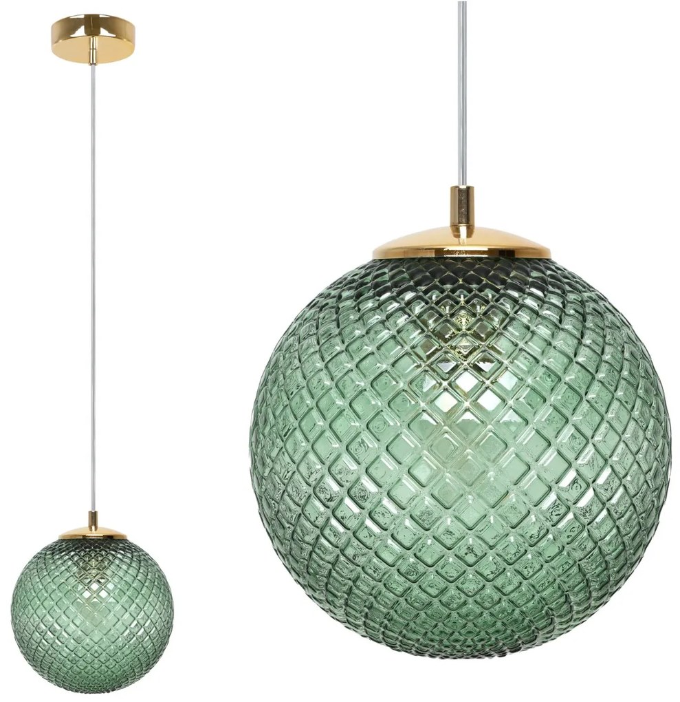 Závesne svietidlo Cannes, 1x zelené sklenené tienidlo (fi 18 cm), G