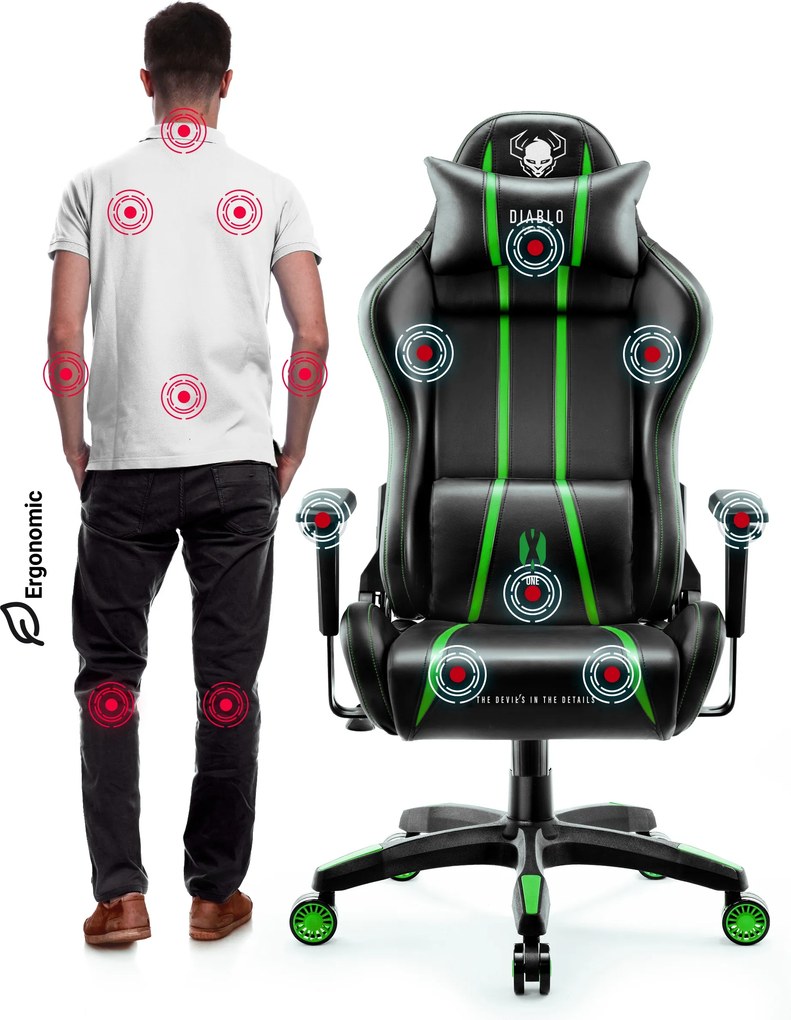 Herné kreslo z eko-kože Normal Size, čierny-zelený: Diablo X-One 2.0
