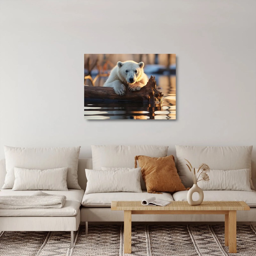 Sklenený obraz - Medveď ľadový (70x50 cm)