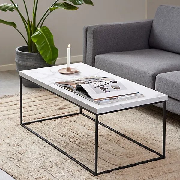 Konferenčný stolík Barossa 110 cm biely mramor/čierny