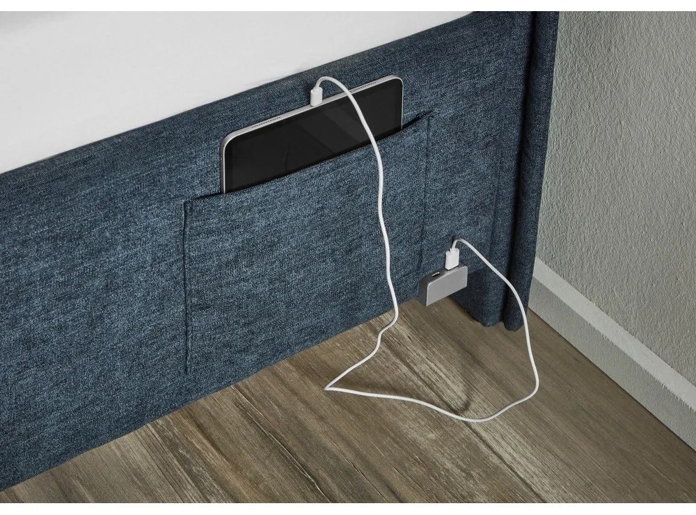 Tmavomodrá čalúnená detská posteľ bez roštu 140x200 cm Fun – Meise Möbel