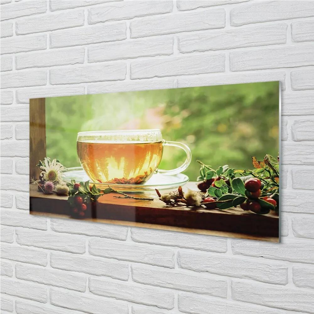 Obraz na skle čaju byliny horúce 125x50 cm