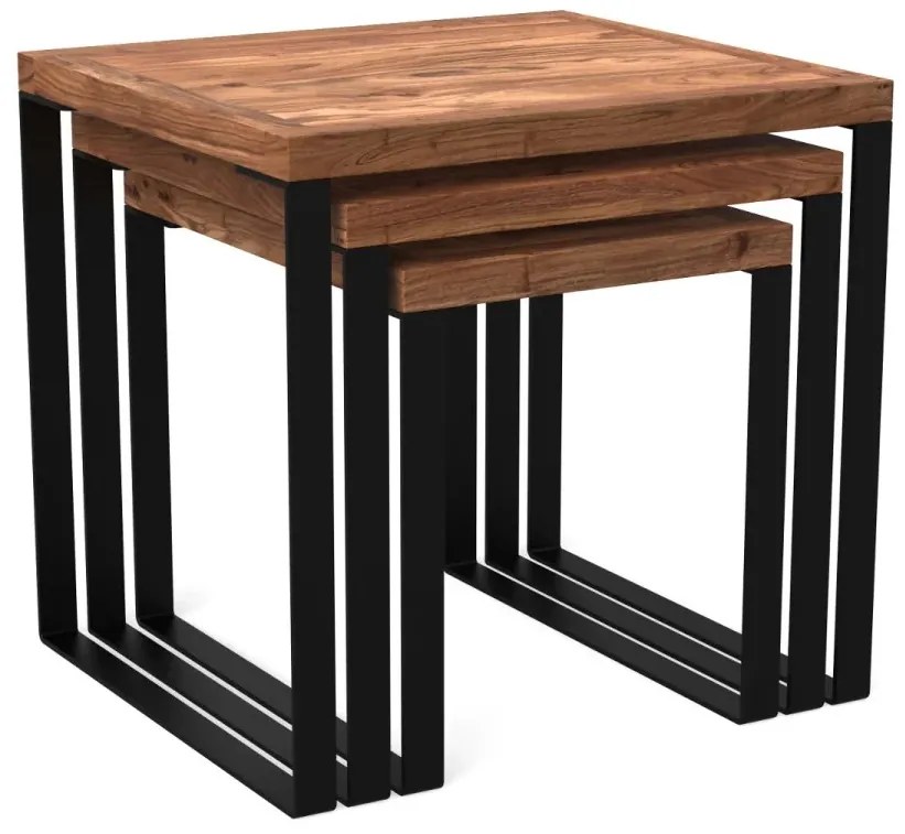 furniture-nabytek.cz - Sada 3 masívnych konferenčných stolíkov Sydney z akácie, lakovaných, hnedých