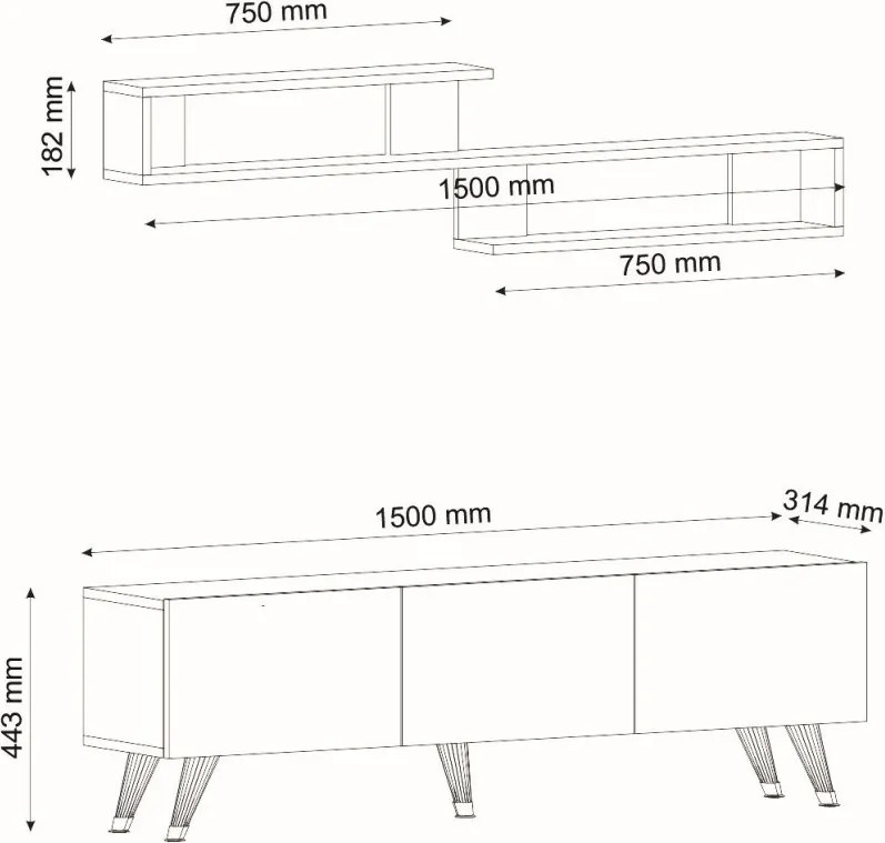 TV stolík MIYA 150 cm s nástennou policou, antracitový