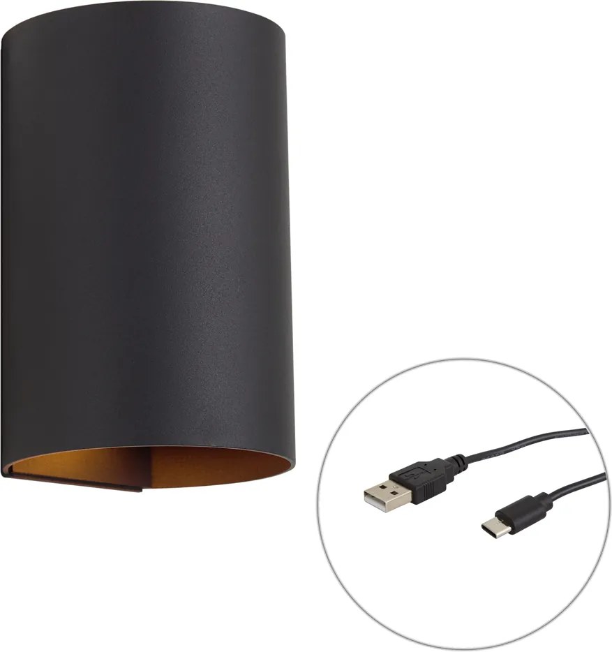 Moderná nástenná lampa čierna vrátane LED 3-stupňovo stmievateľná a nabíjateľná - Sabbir