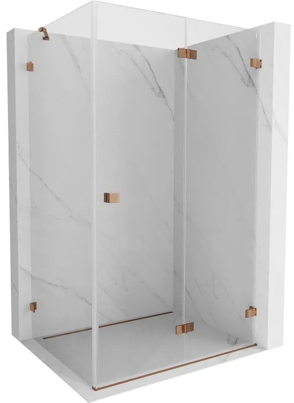 Mexen Lunar-F, 1-krídlový sprchový kút so skladacími dverami, pravý, 90 x 80 cm, 8mm číre sklo, ružové zlato profil, 836-090-080-60-00-P