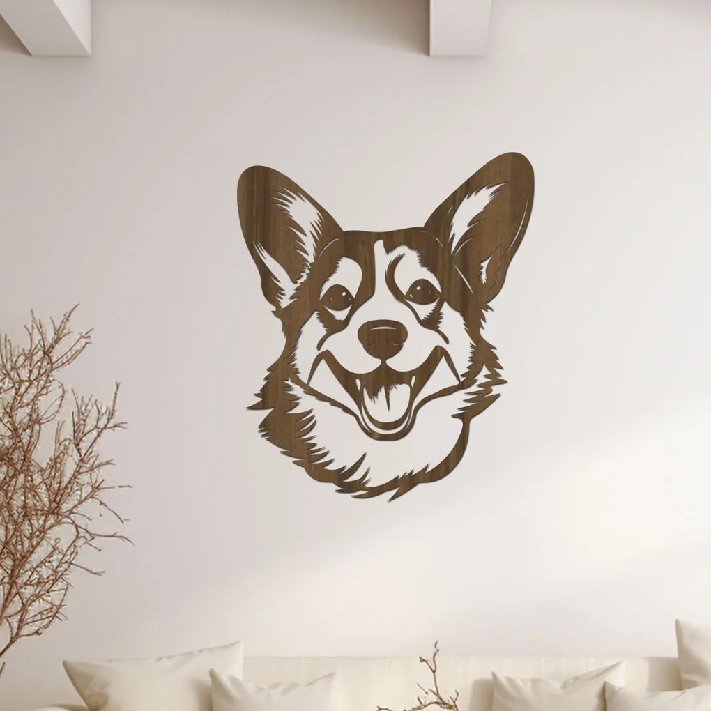 dřevo života Drevená dekorácia Corgi hlavy Rozmery - cm: 34x40, Zvoľte farbu dekoru: Antracitová