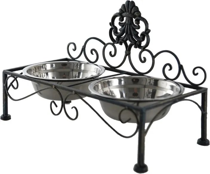 Čierne antik kovové misky pre psa Potier ornament - 39*19*25 cm