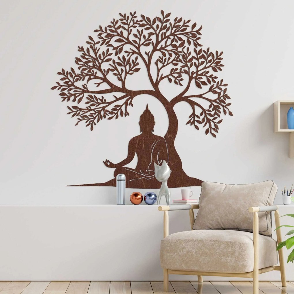 Drevená dekorácia Budha a strom života - MEARNE: Preglejka Topoľ - Honey 3071 40 cm 4530-100234 PR0546