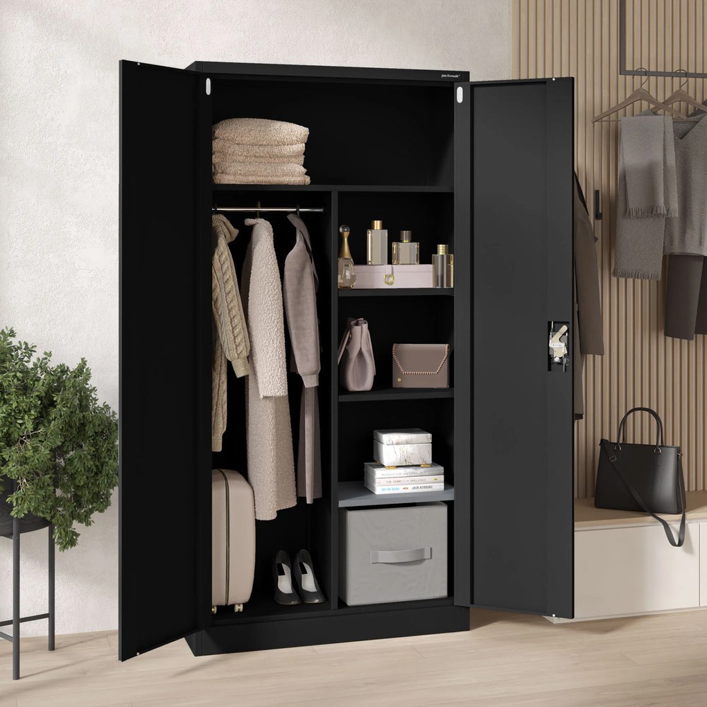 Skriňa do dielne DAWID, 900 x 1850 x 450 mm, All Black: čierna