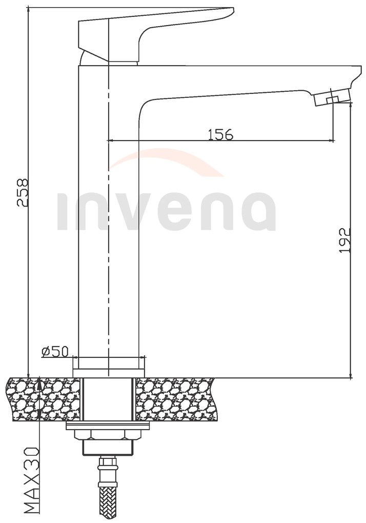 Invena Dokos, vysoká umývadlová batéria, chróm, INV-BU-19-W01-V