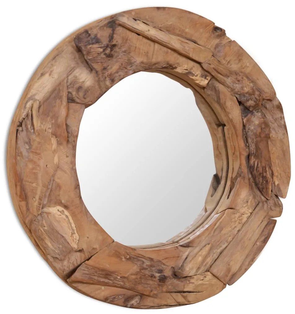 vidaXL Dekoratívne zrkadlo z teakového dreva, 60 cm, okrúhle