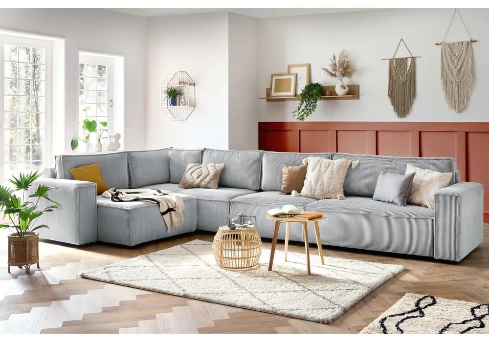 Svetlosivá menčestrová rohová pohovka (ľavý roh) Nihad modular – Bobochic Paris