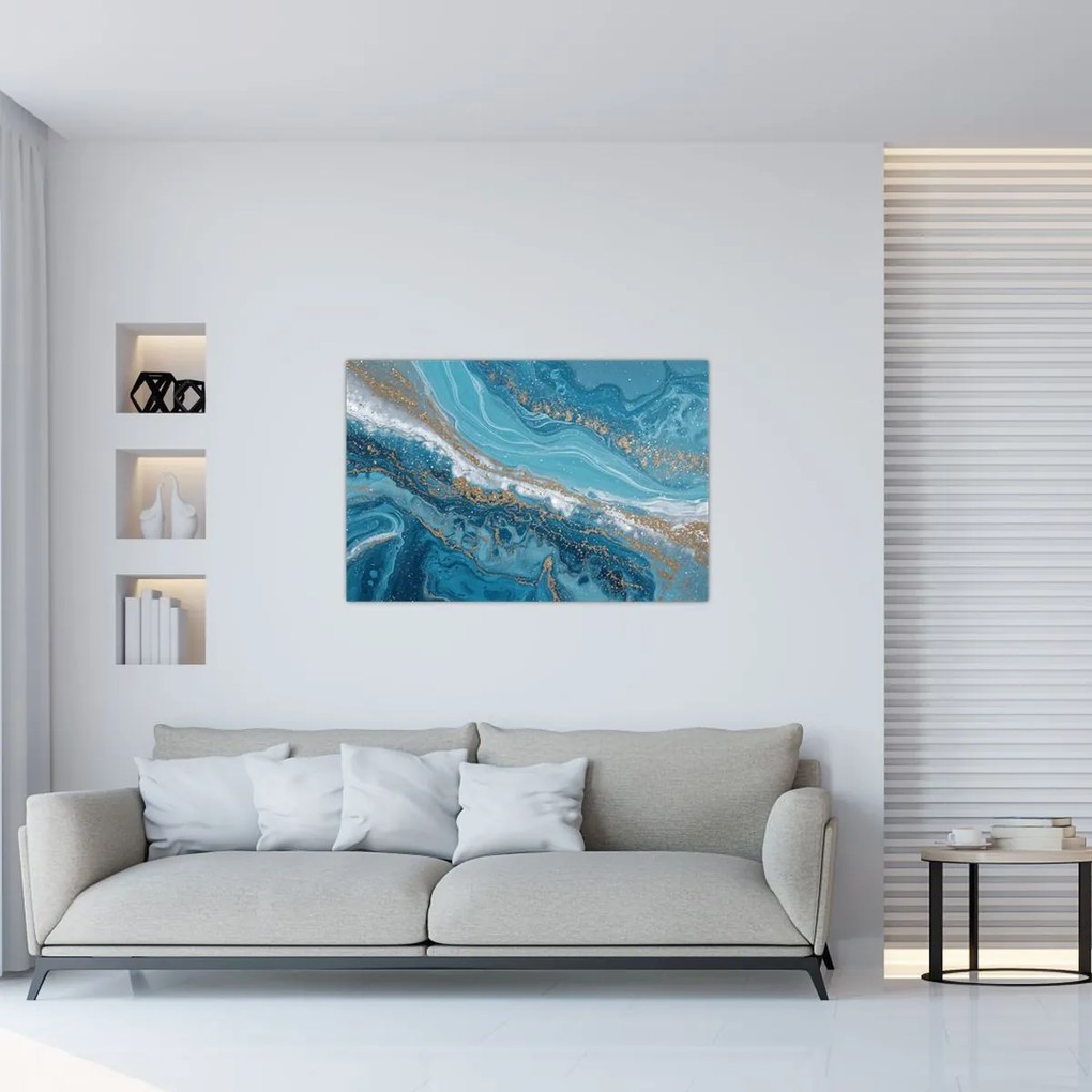 Obraz - Bledomodrý mramor so zlatom I. (90x60 cm)