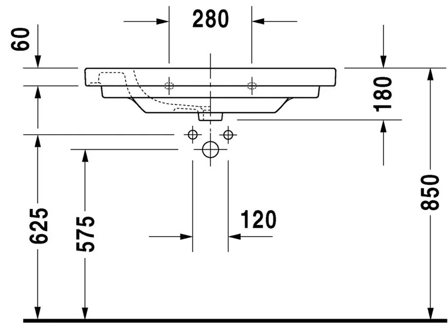 Duravit D-Code - Umývadlo do nábytku s prepadom 850x480 mm, 1 otvor na batériu prepichnutý, biela 03428500002