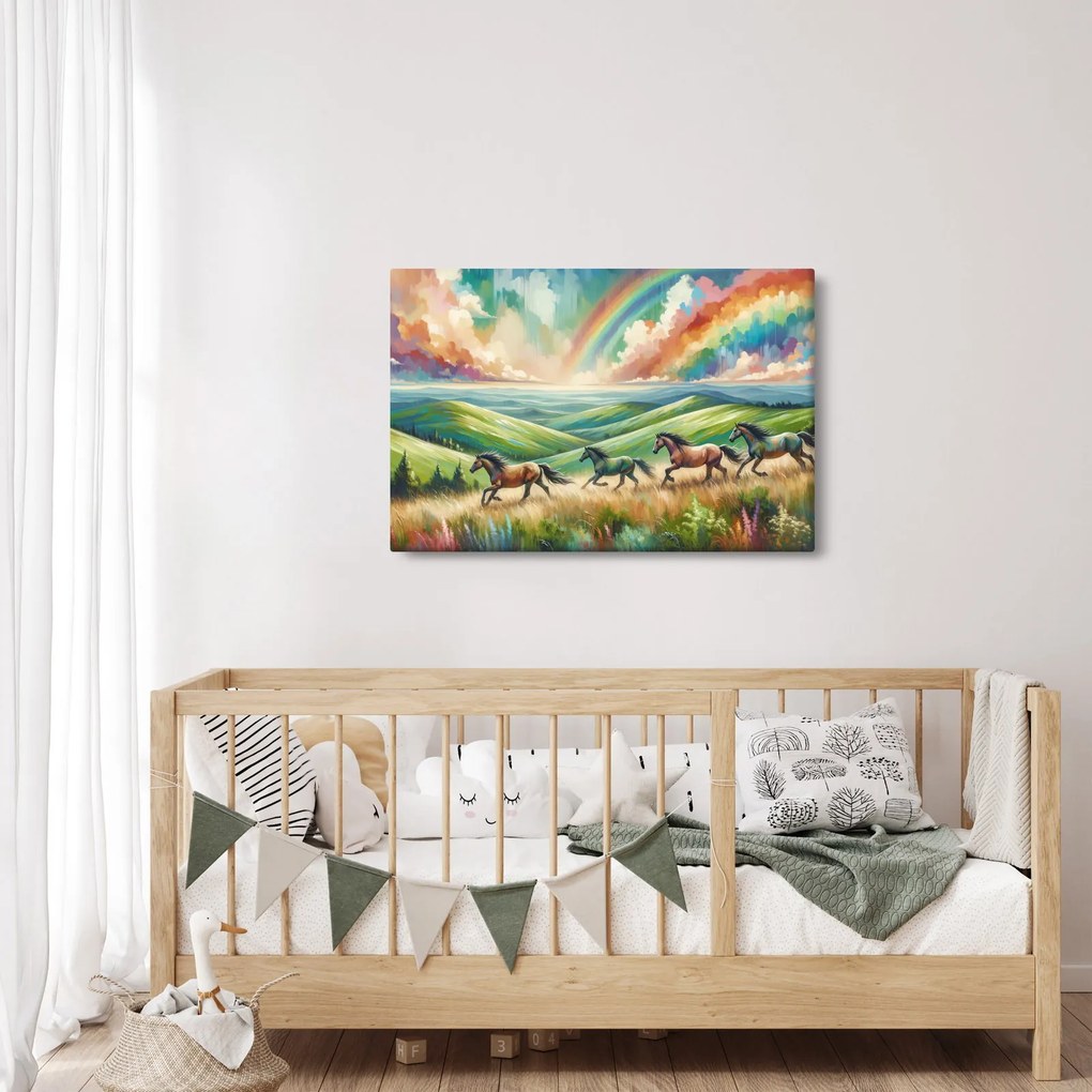 Obraz – Kone cválajúce krajinou (90x60 cm)