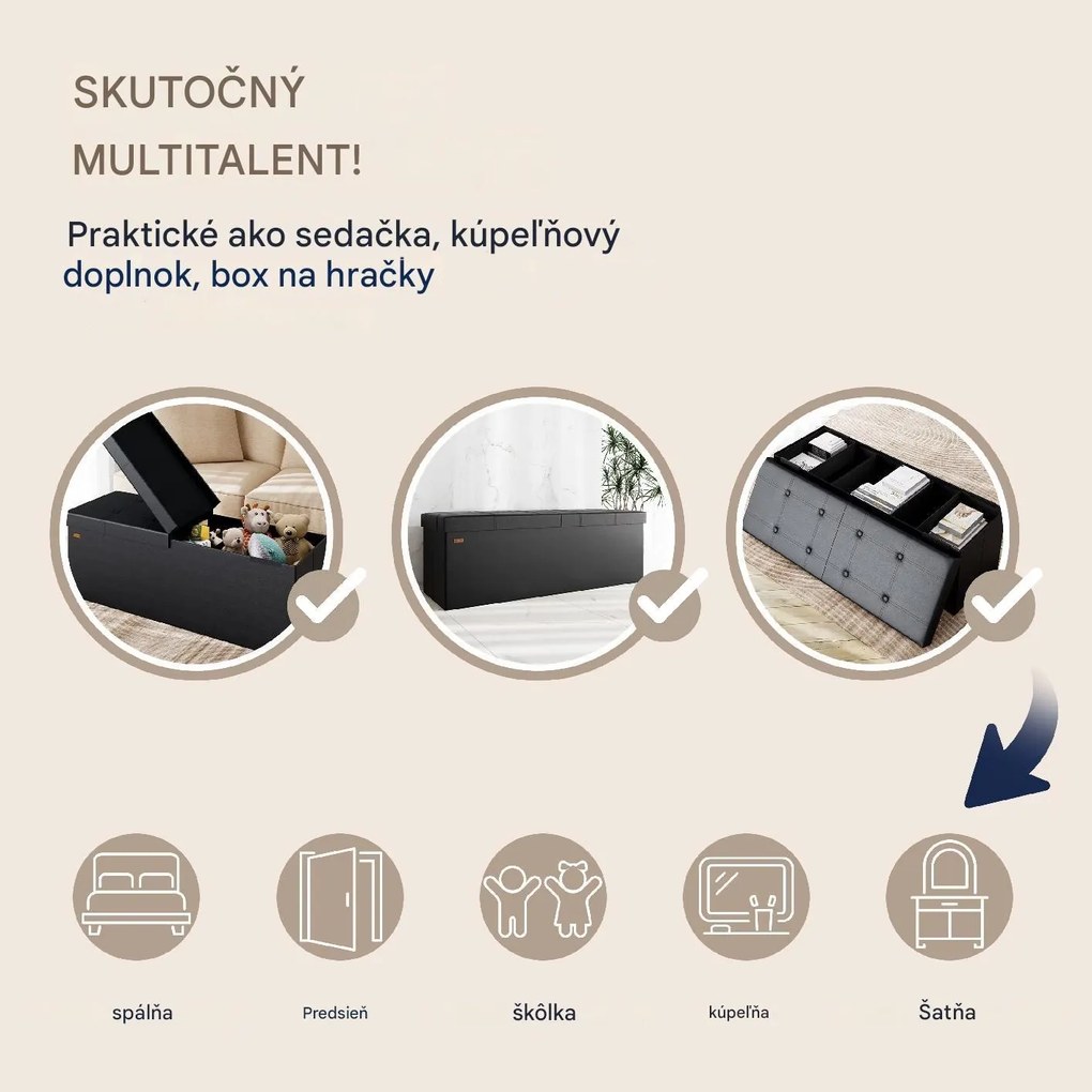 InternetovaZahrada Úložná lavica s výklopným vekom 115x38x38 cm - čierna