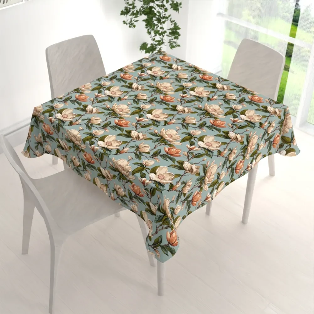Biante Bavlnený štvorcový obrus Sandra SA-545 Kvety magnólie na sivomodrom 110x110 cm