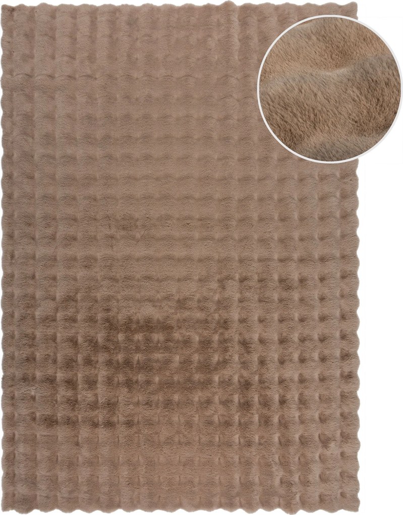 Kusový koberec Waffle Faux Fur Taupe, 180x290, hnedá, obývacia izba, Flair Rugs