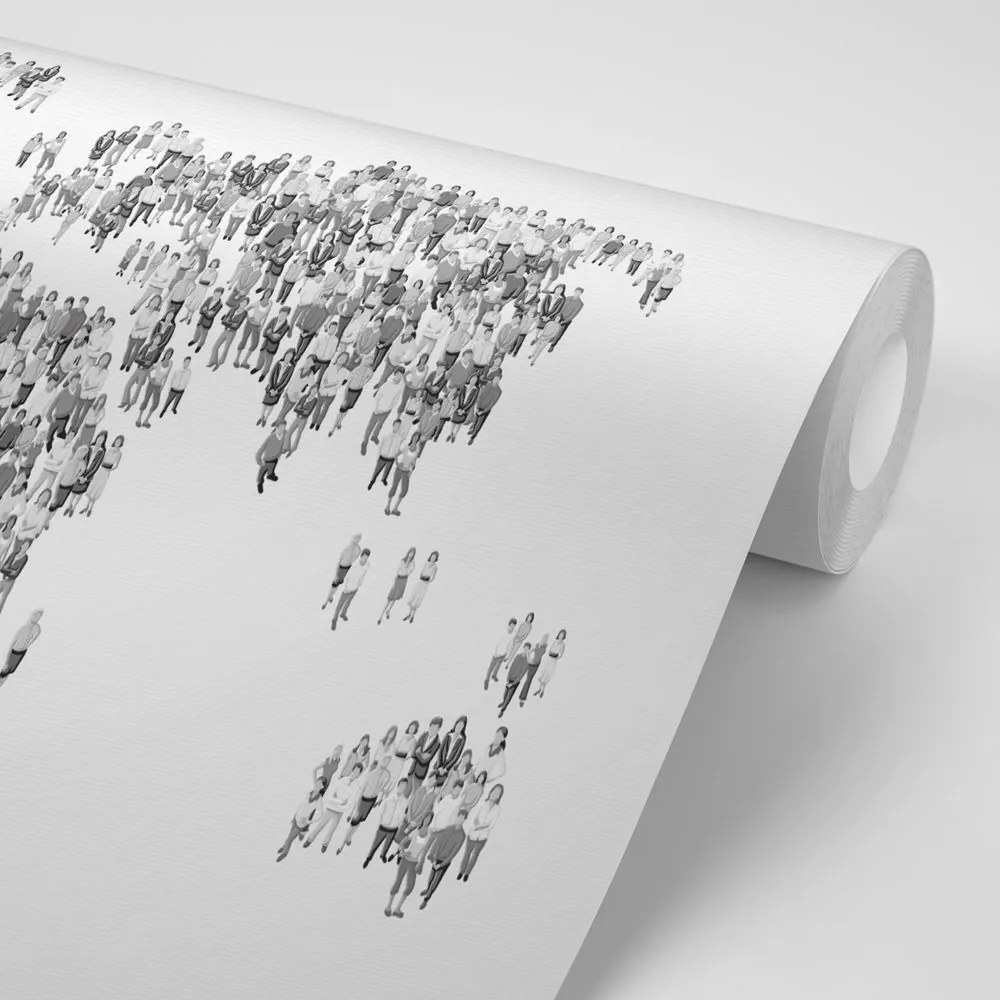 Tapeta čiernobiela mapa sveta pozostávajúca z ľudí