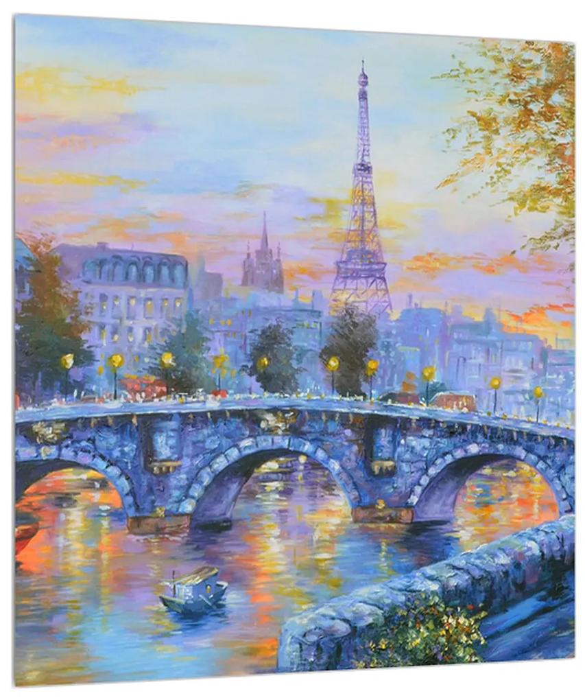 Obraz maľovanej krajiny s Eiffelovou vežou (30x30 cm)