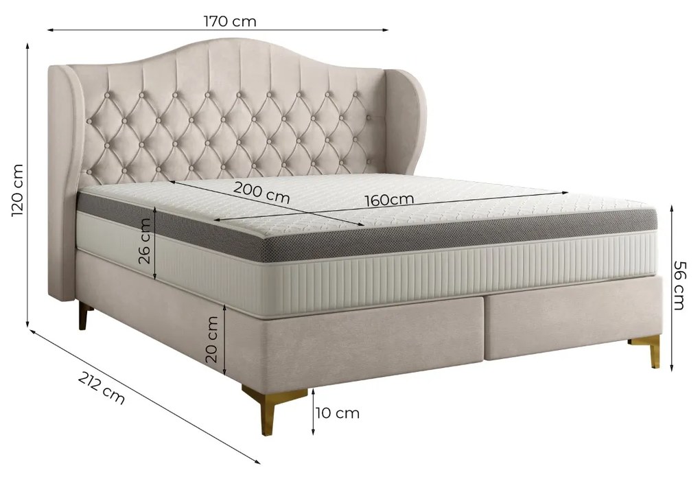 ČALÚNENÁ POSTEĽ MARIETTE 160 x 200 CHESTERFIELD