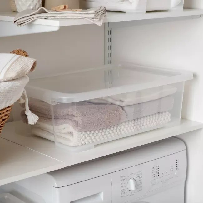 Rotho Univerzální úložný box, krabice s víkem, EVO, transparent - 58x39x19, 30l