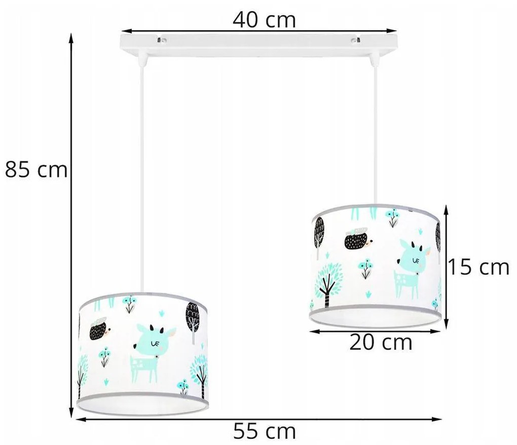 Detské závesné svietidlo BAMBI, 2x textilné tienidlo so vzorom, (výber z 2 arieb konštrukcie)