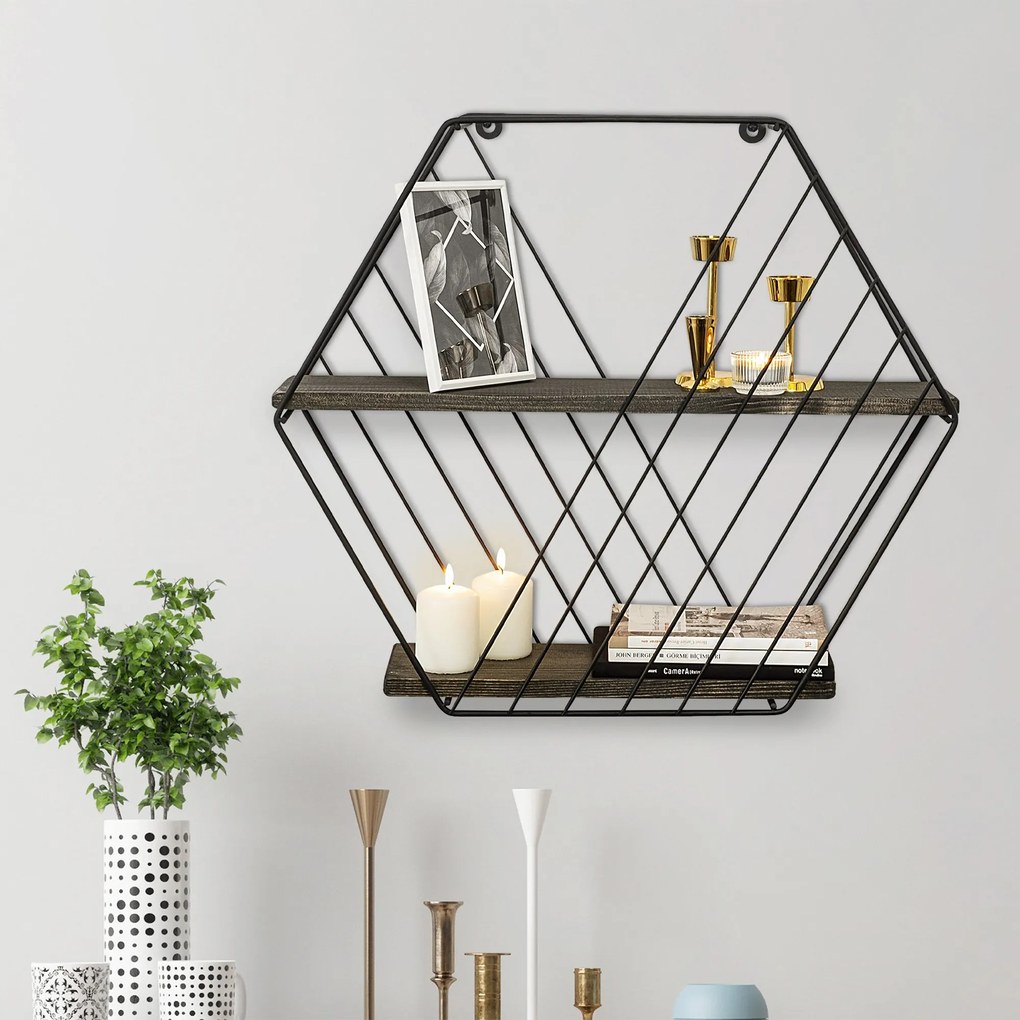 Nástenná polica ANEMONE VULGARIS čierna/tmavý orech