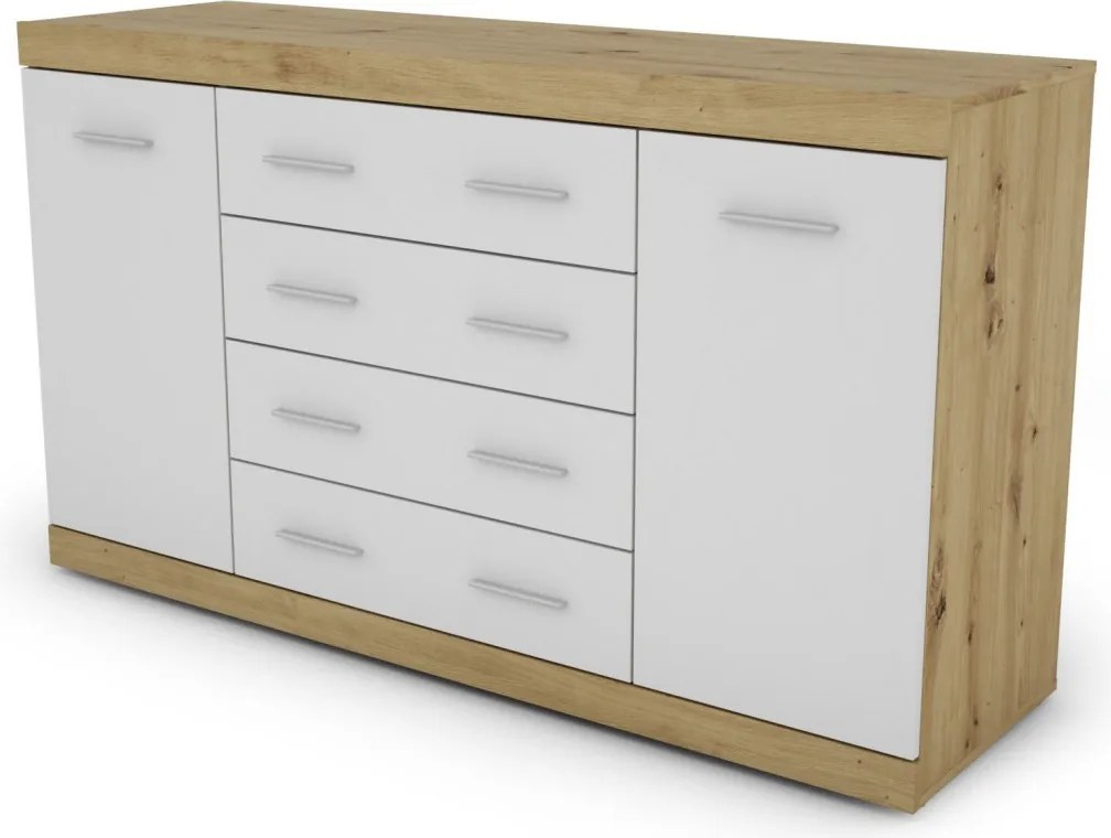 Komoda so zásuvkami Ares 150 cm, dub artisan/biela