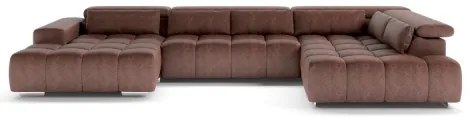 Rohová sedacia súprava do U TROPEA pravá, hnedá, s opierkami hlavy