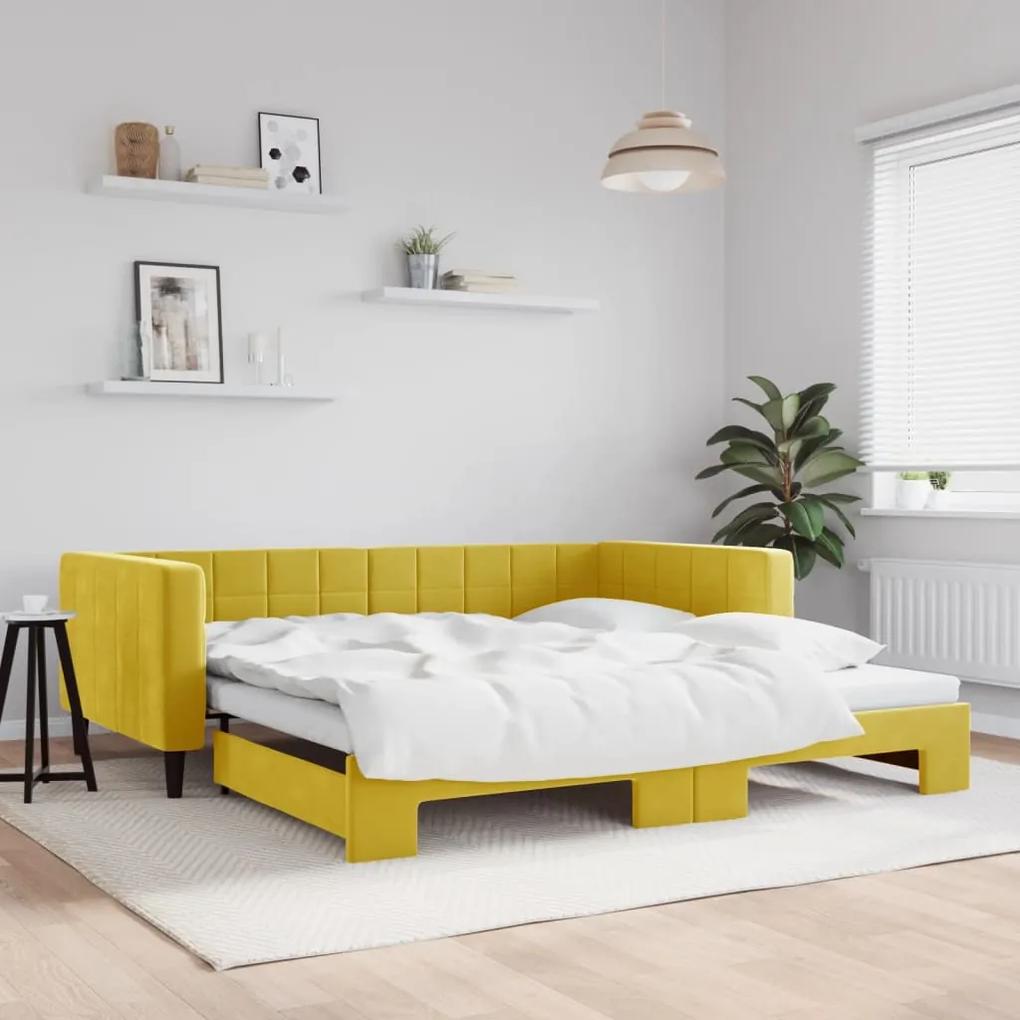 Denná posteľ s rozkladacou posteľou žltá 100x200 cm zamat 3196703