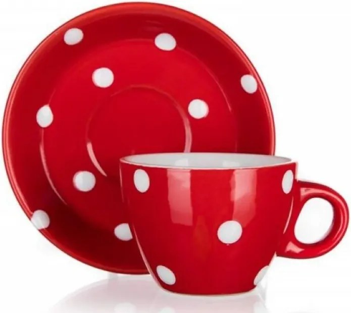 Šálka s tanierikom Dots 290 ml, červená bodkovaná