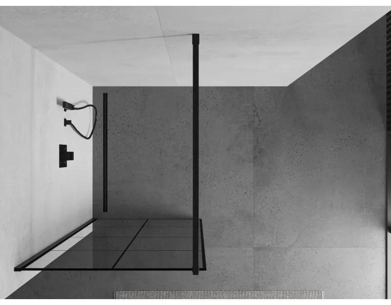 Mexen Kioto sprchová zástena 90x200 cm 8 mm, čierny profil, sklo čierny vzor 1, 800-090-101-60-77