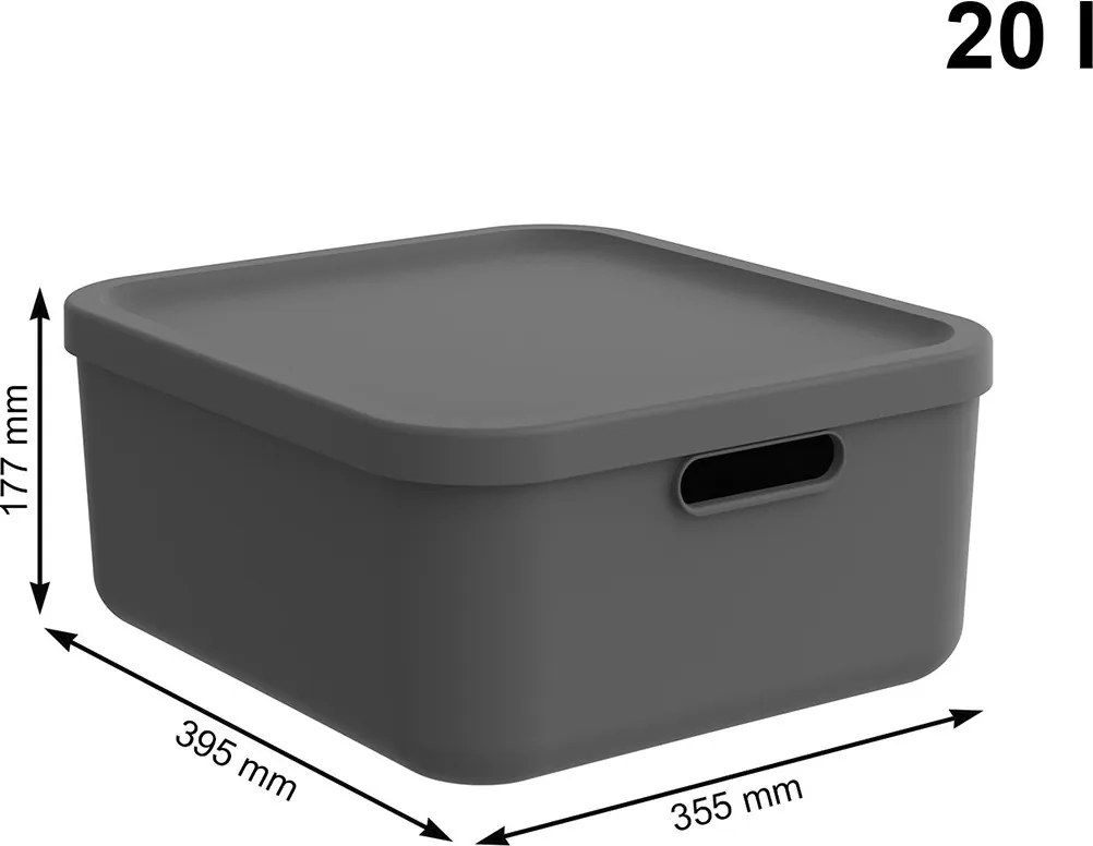 Rotho 2. akosť - Úložný box, rovný s vekom, 20l, antracit ALBU LIGHT, 40x36x18