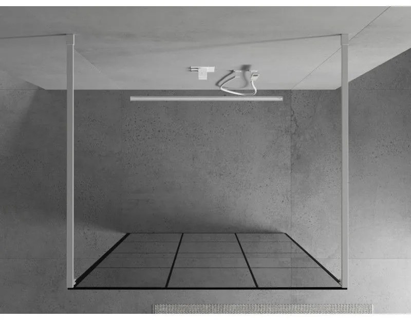 Mexen Kioto, priechodná sprchová zástena 100 x 200 cm, 8mm sklo číre/čierny vzor, 2x biela stabilizačná rozpera, 800-100-002-20-77