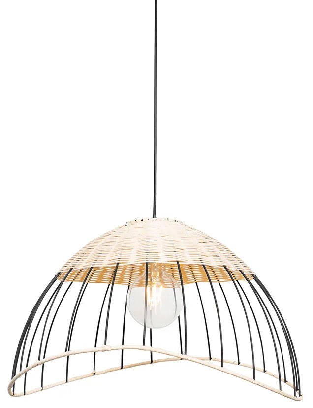 Orientálne závesné a stropné svietidlo čierne s ratanom - Treccia Pua