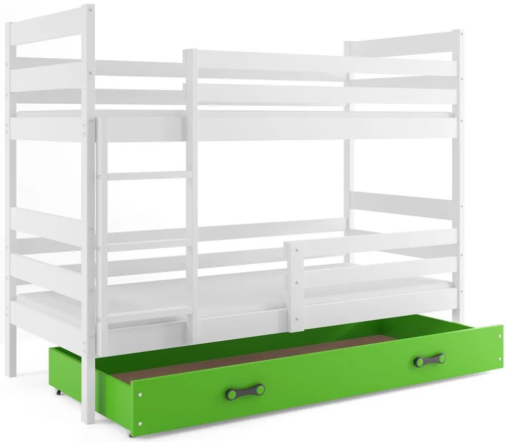 Poschodová posteľ ERIK 2 - 200x90cm - Biela - Zelená