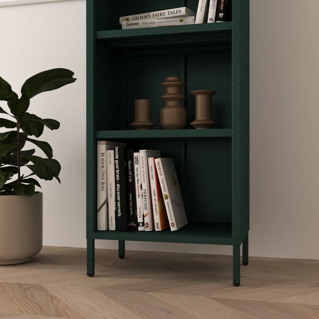 Knižnica do obývačky MARIO, 500 x 1800 x 350 mm, Modern: fľaškovo zelená farba